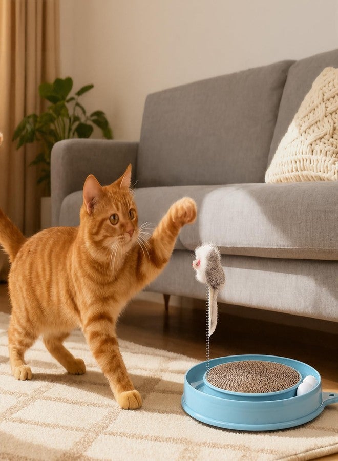AceOrbit 3 Pcs Cat Ball Track Toy, Include 1 Round Cat Scratcher Toy with 2 Cats Scratching Board Pad Replacement, Interactive Toys Track and Plush Mouse Toys for Indoor Cats Kitten - Image 2